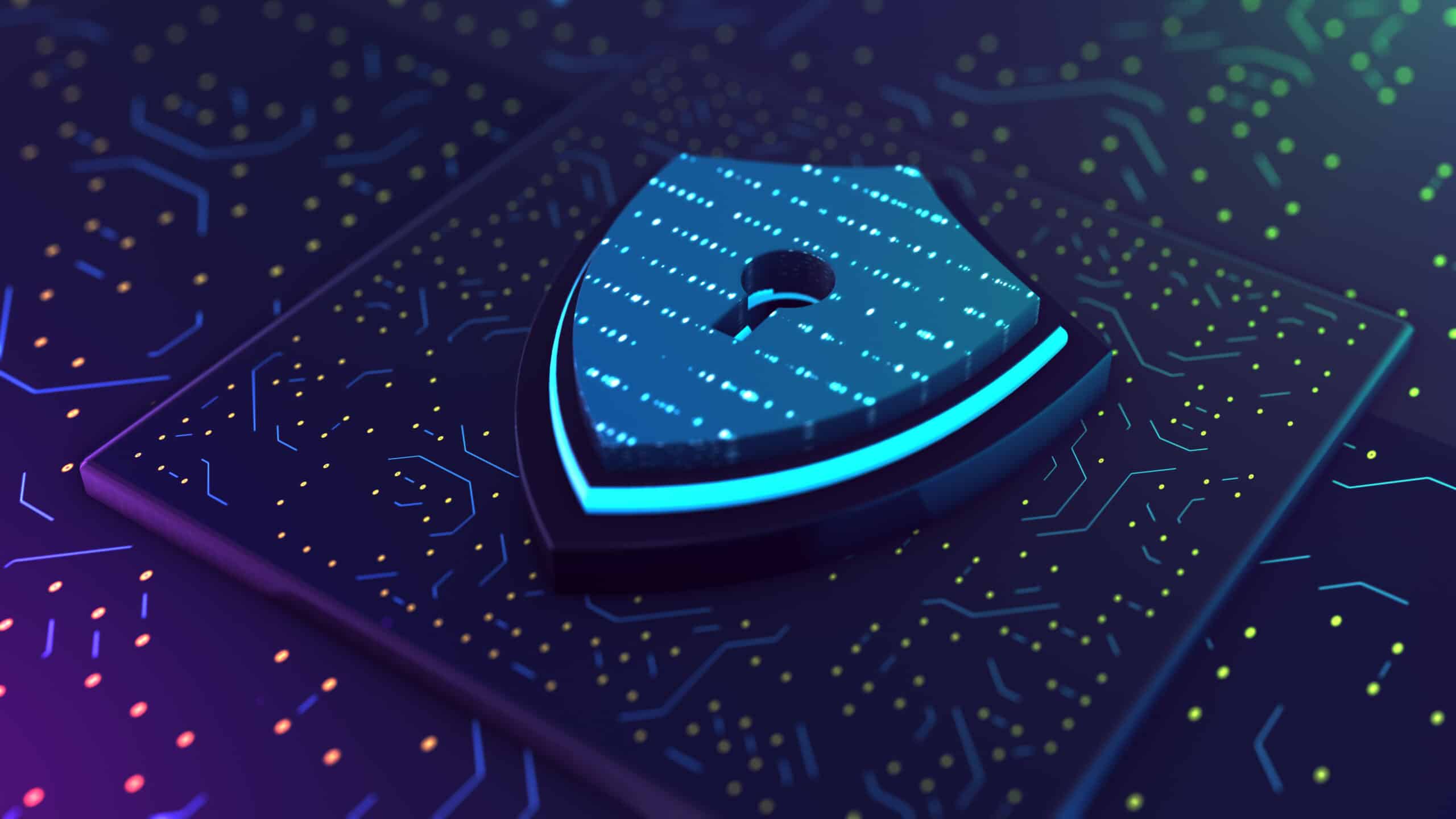 Digital shield 3D rendering stock photo.